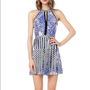 Parker blue Selina mixed printer pleated silk dress